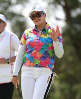 　ご機嫌の桑木志帆（撮影・金田祐二）