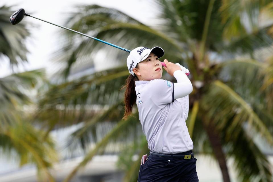 　米女子ゴルフ、ブルーベイＬＰＧＡの最終ラウンドでティーショットを放つ竹田麗央。本格参戦１年目で優勝を飾った（ゲッティ＝共同）