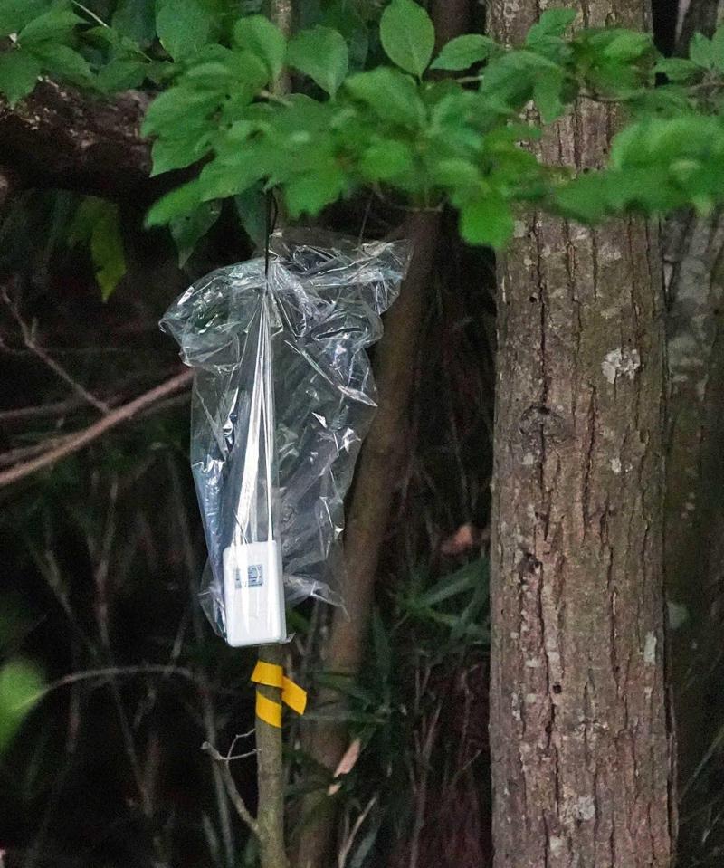 　９番ティーグラウンド後方に設置されたクマ対策のラジオ