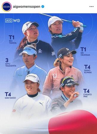 　ＡＩＧ全英女子オープン公式インスタグラム（＠ａｉｇｗｏｍｅｎｓｏｐｅｎ）より