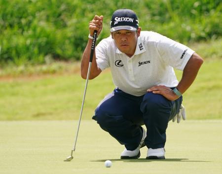 　第２ラウンド、１５ホールを終え暫定３１位の松山英樹＝ＴＰＣサウスウインド（共同）