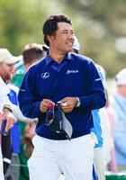 第１ラウンド、スタート前に笑顔を見せる松山英樹＝オーガスタ・ナショナルＧＣ（共同）