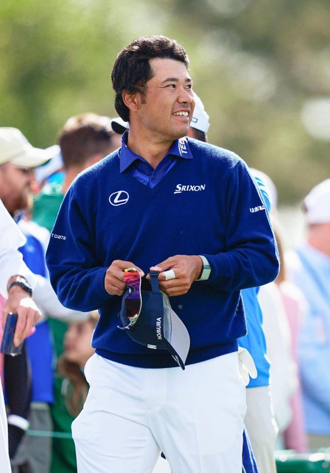 第１ラウンド、スタート前に笑顔を見せる松山英樹＝オーガスタ・ナショナルＧＣ（共同）
