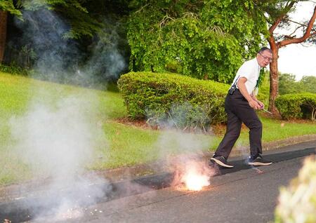 　前年の大会ではコースでクマ対策の爆竹を鳴らすなどの対策が取られた（２０２５年７月）
