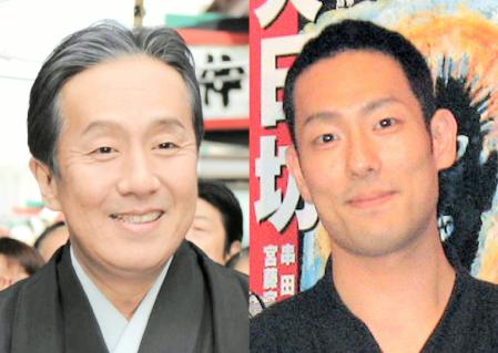 肺の疾患を公表した中村勘三郎（左）と長男の中村勘九郎