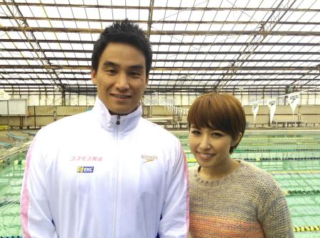 　ロンドン五輪競泳男子で２つのメダルを獲得した松田丈志と歌手のＧＩＬＬＥ