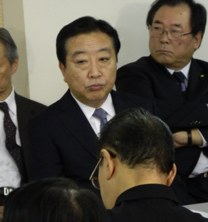 　民主党両院議員総会に出席した野田佳彦首相＝東京・永田町の民主党本部