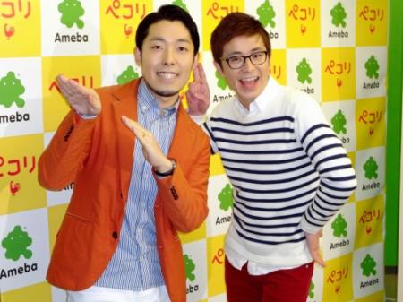 ＴＢＳ田中みな実アナへの一途な思いを語った藤森慎吾（右）と中田敦彦＝東京・アメーバスタジオ