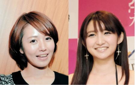 バストサイズ詐称をテレビで告白した磯山さやか（左）と尾崎ナナ（右）