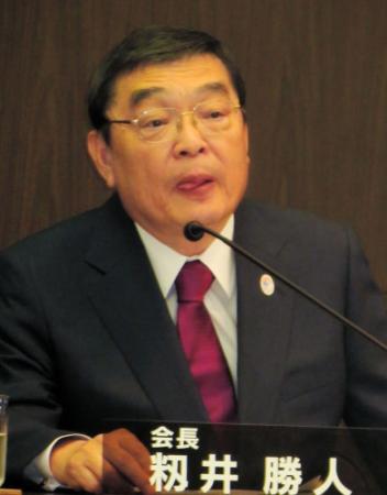 定例会見を行ったＮＨＫ籾井勝人会長＝東京・渋谷のＮＨＫ