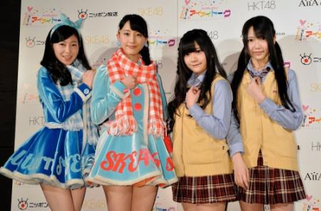 ラジオの公開収録イベントに登場した（左から）ＳＫＥ４８の大矢真那、松井玲奈、ＨＫＴ４８の山田麻莉奈、井上由莉耶＝東京・渋谷（撮影・佐々木彰尚）