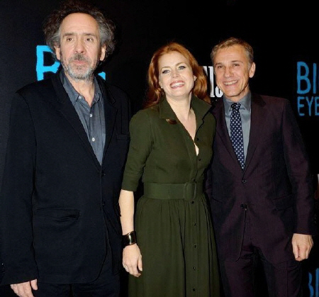 （左から）ティム・バートン監督、エイミー・アダムス、クリストフ・ヴァルツ（左から）＝米ニューヨーク近代美術館（Ｃ）Ｂｉｇ　Ｅｙｅｓ　ＳＰＶ，　ＬＬＣ．