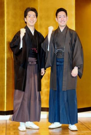 早くも気合いみなぎる（左から）中村七之助と中村勘九郎＝ホテルグランヴィア京都（撮影・持木克友）