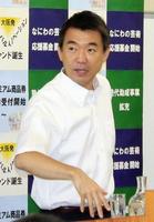 定例会見を開き、１１日ぶりの取材対応を行った橋下徹市長＝大阪市役所