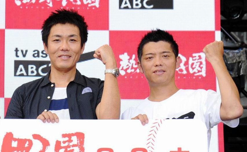 高校野球の魅力を熱く語った（左から）トータルテンボス・藤田憲右、かみじょうたけし＝東京・六本木