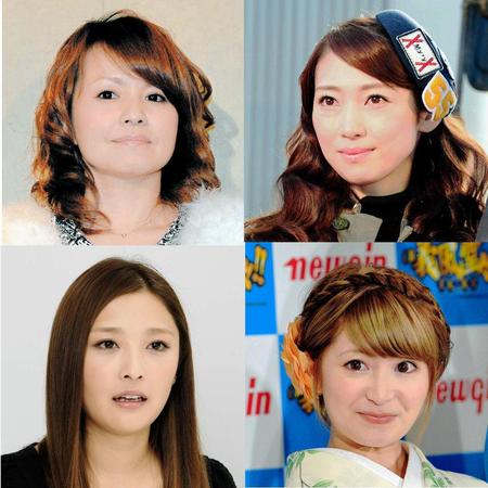 吉澤ひとみの婚約を祝福したモー娘。ＯＧ。（左上から時計回りに）中澤裕子、飯田圭織、矢口真里、石川梨華