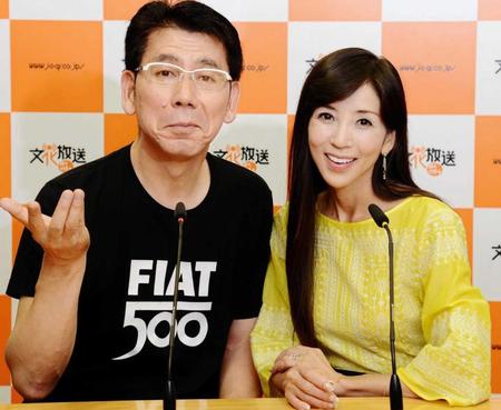 　共演番組を吉田照美（左）と宣伝する川島なお美さん＝１３年９月
