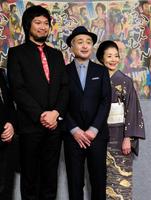 ドラマへの思いを語った（右から）富司純子、松尾スズキ、青木崇高＝東京・渋谷のＮＨＫ