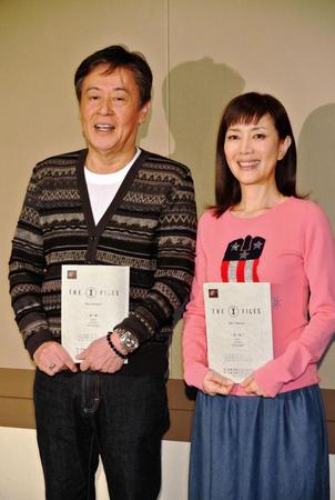 アフレコを公開した風間杜夫と戸田恵子＝東京・六本木