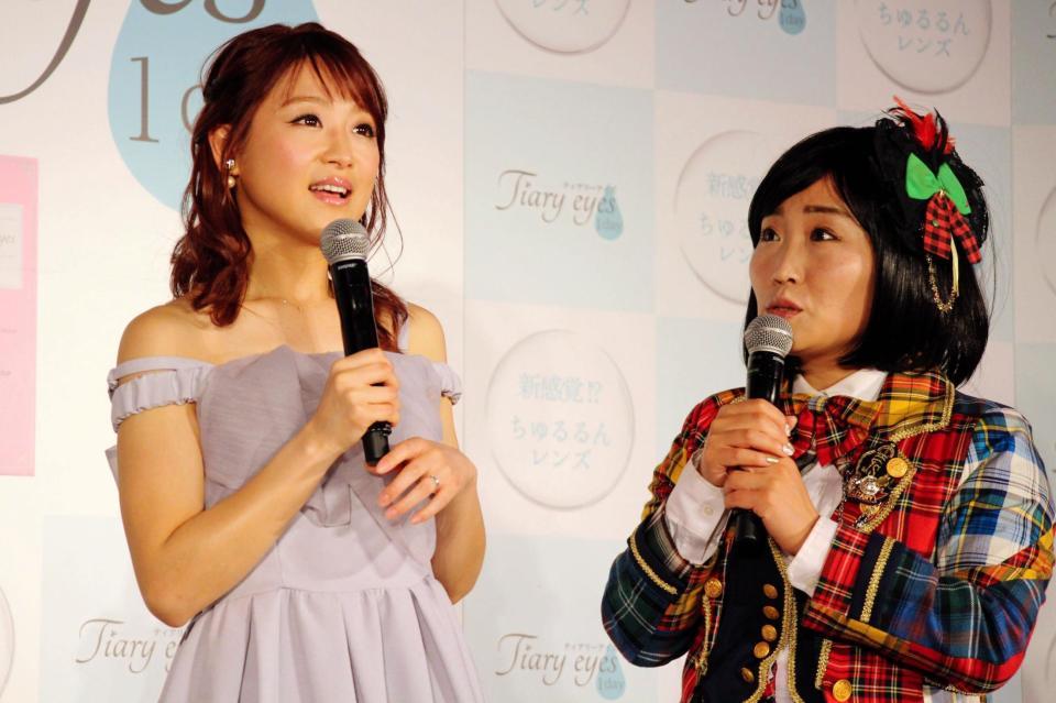 カラーコンタクトのイベントに出演した鈴木奈々（左）とキンタロー。