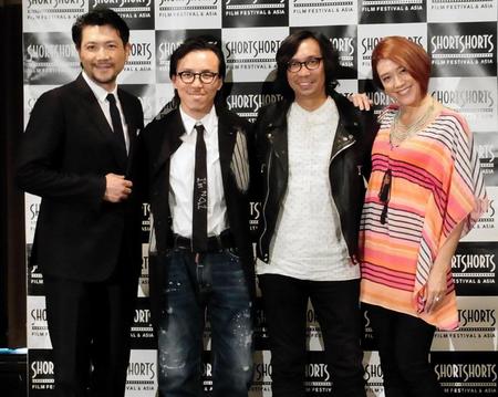 会見した（左から）別所哲也、レスリー・キー、行定勲監督、ＬｉＬｉＣｏ＝東京・有楽町の海外特派員協会