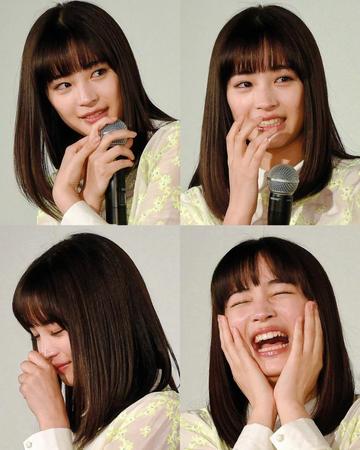 初主演映画の後編「ちはやふる　下の句」初日舞台あいさつに登場し、さまざまな表情でファンを魅了した広瀬すず＝（撮影・堀内翔）