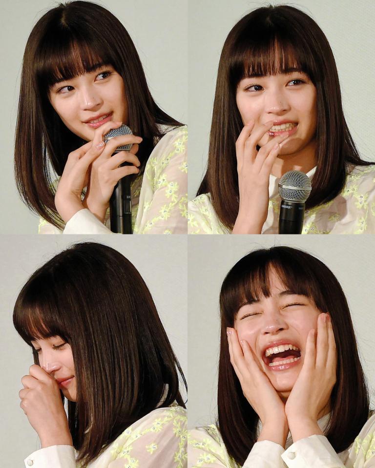 初主演映画の後編「ちはやふる　下の句」初日舞台あいさつに登場し、さまざまな表情でファンを魅了した広瀬すず＝（撮影・堀内翔）