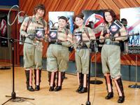 映画「ゴーストバスターズ」の公開アフレコを行った（左から）山崎静代、渡辺直美、友近、椿鬼奴＝東京・四番町のサウンドインスタジオ