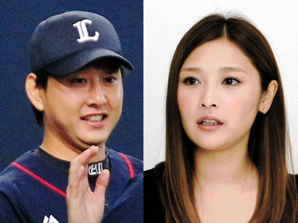 結婚を発表した石川梨華（右）と西武・野上亮磨投手