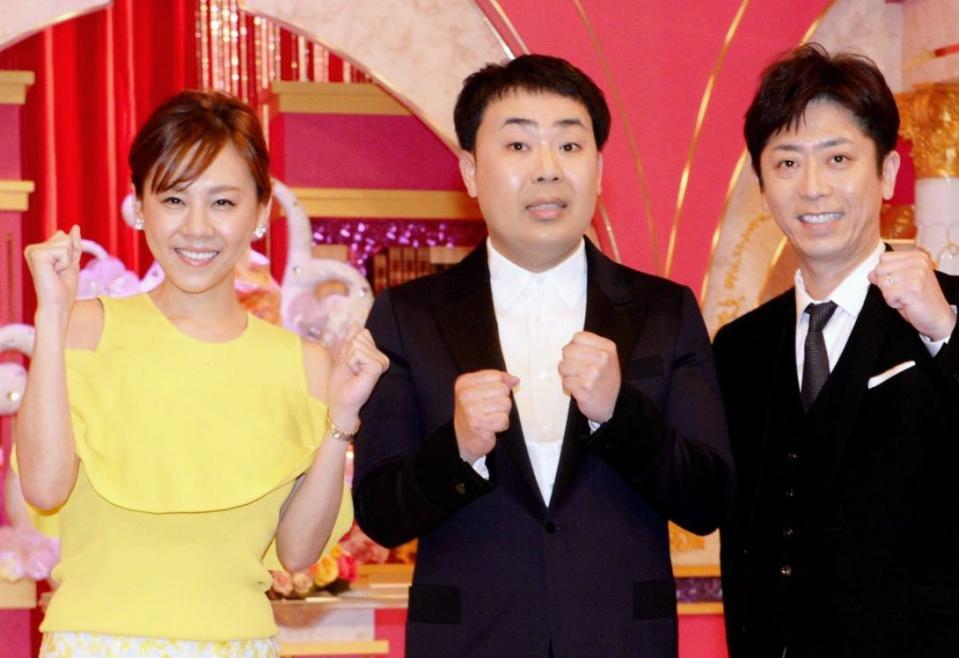 （左から）高橋真麻、フットボールアワーの岩尾、後藤＝東京・ＮＨＫ放送センター