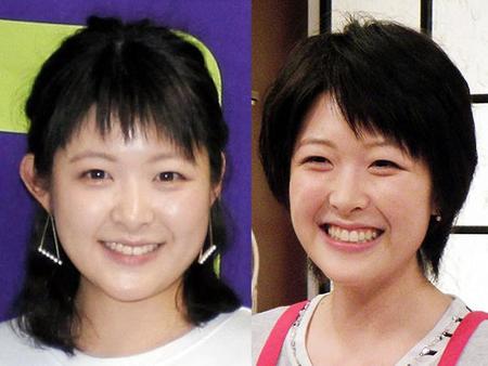 読売テレビの諸國沙代子アナウンサー（左が2017年３月撮影、右は入社直後の15年６月撮影）