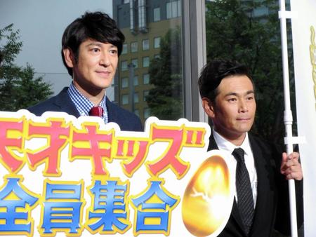 テレビ朝日新番組「天才キッズ　全員集合」記者会見に登場したココリコ＝東京・六本木のテレビ朝日