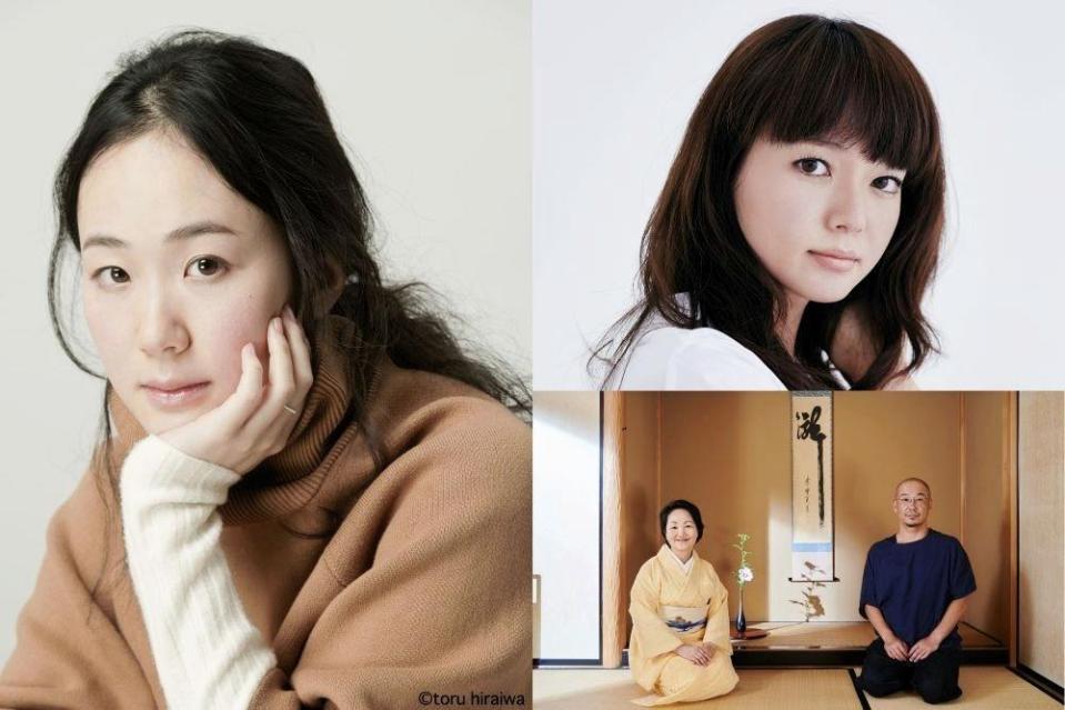 「日日是好日」に主演する黒木華（左）と共演の多部未華子（右上）、原作者の森下典子氏（右下の左）と大森立嗣監督（右下の右）