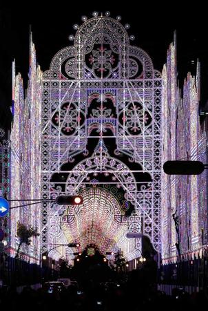 　「神戸ルミナリエ」試験点灯で浮かび上がった光のアーチ