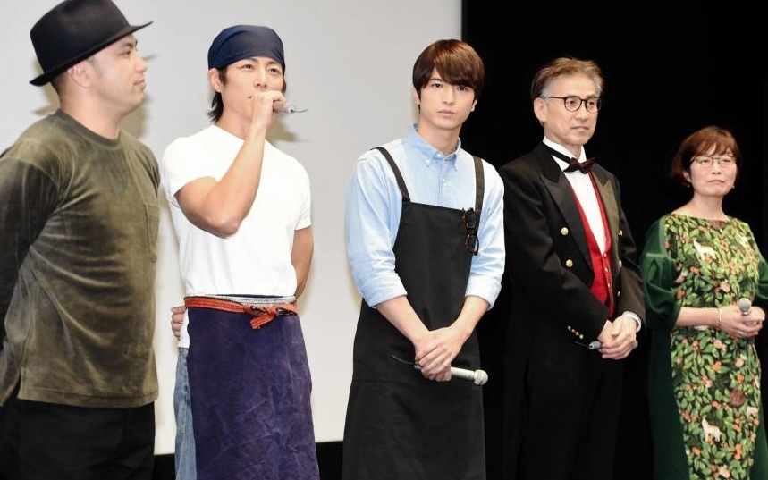 （左から）千村利光監督、杉浦太陽、中村優一、篠田三郎、椹野道流＝テレビ東京