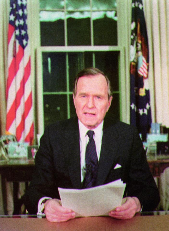 　１９９１年１月１６日、イラク攻撃開始を発表するブッシュ米大統領（ロイター＝共同）