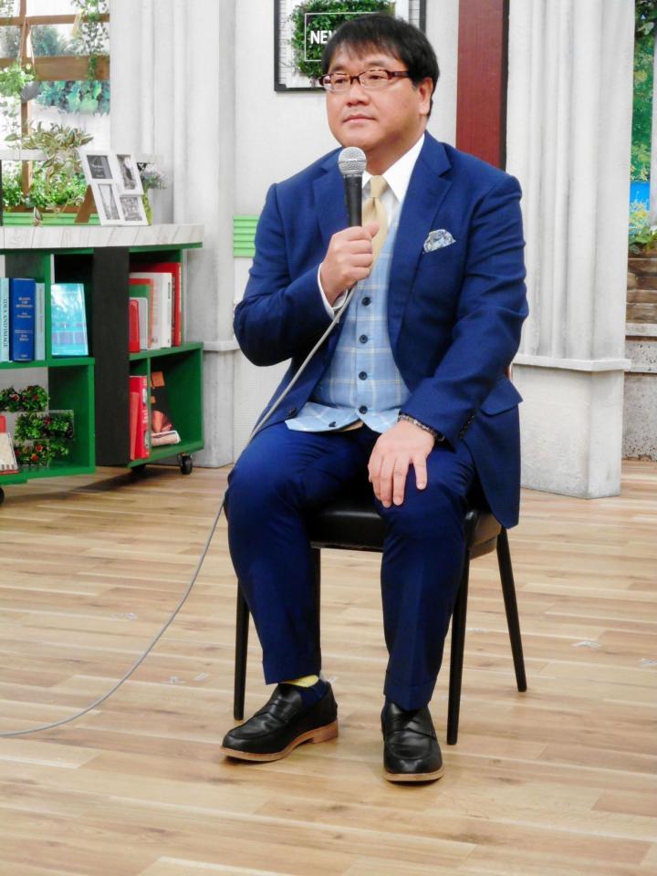 ＢＳテレ東の新番組「カンニング竹山の新しい人生、始めます！」の収録と取材会を行ったカンニング竹山＝テレビ東京天王洲スタジオ