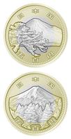 　「富士山」の五輪（上）とパラリンピックの記念硬貨の表面のイメージ
