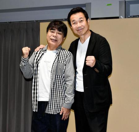 　取材会を行った小倉久寛（左）、三宅裕司＝都内