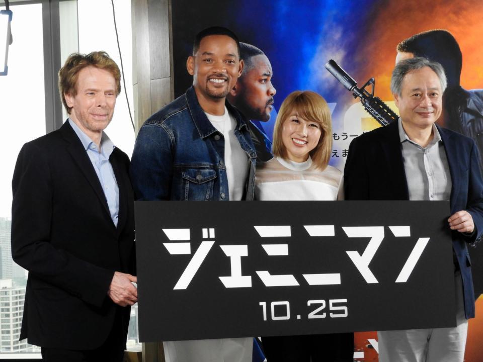 　イベントに登場した（左から）ジェリー・ブラッカイマー、ウィル・スミス、バイリンガールちか、アン・リー監督＝東京・ＹｏｕＴｕｂｅ　Ｓｐａｃｅ　Ｔｏｋｙｏ