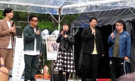 トークショーを行った（左から）相席スタート・山添寛、宮川大輔、ハイヒール・リンゴ、ミキの亜生、昴生＝京都市内