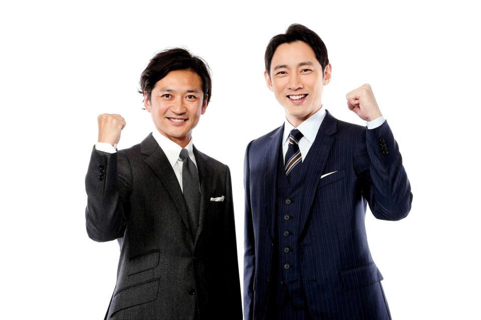 　テレビ東京の東京五輪メインキャスターに就任した小泉孝太郎（右）と応援団長に就任した国分太一