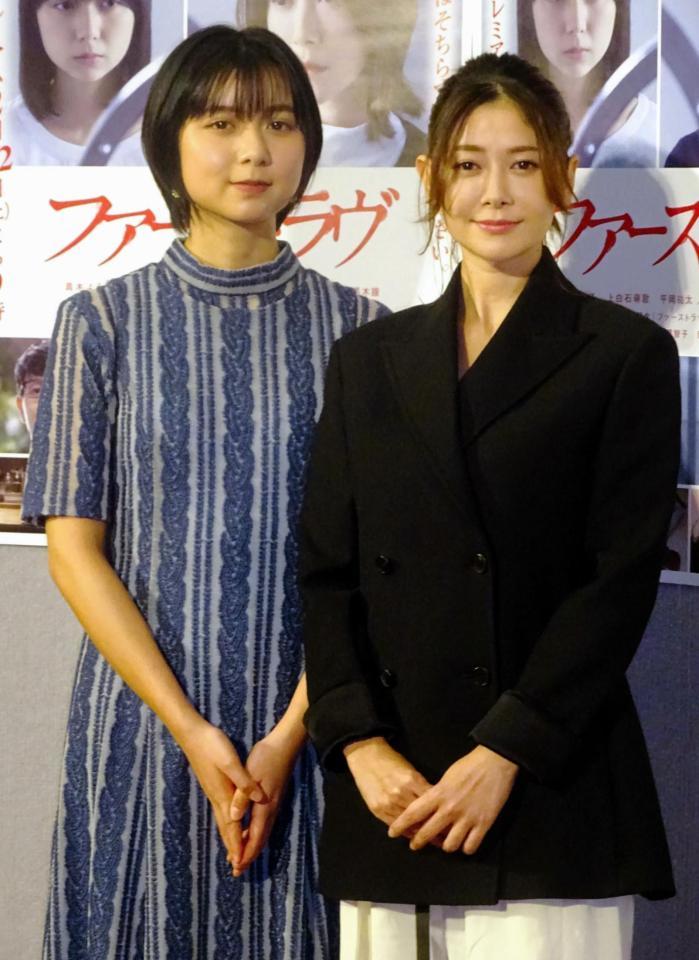 　会見に出席した上白石萌歌（左）と真木よう子＝東京・渋谷のＮＨＫ