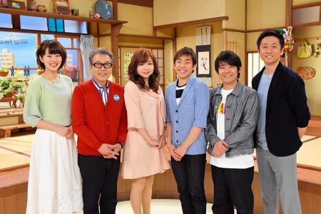 「よ～いドン！」水曜日に出演する（右から）ロザン・宇治原史親、ロザン・菅広文、織田信成、ハイヒール・モモコ、円広志、カンテレ・高橋真理恵アナウンサー