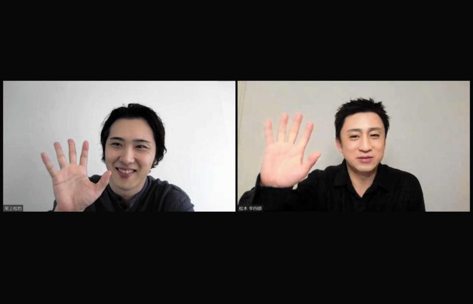 　歌舞伎界初のオンライン会見を行った（左から）尾上松也、松本幸四郎