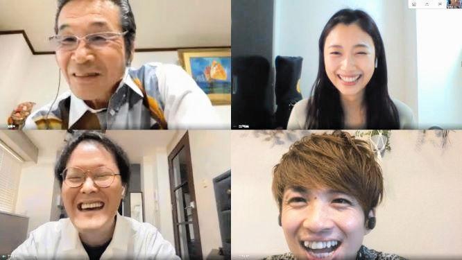 「痛快！明石家電視台」にリモート出演する（左上から時計回りに）間寛平、ＭＢＳ・辻沙穂里アナウンサー、アインシュタイン・河井ゆずる、同・稲田直樹