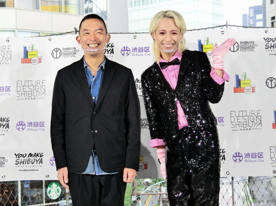 「渋谷原宿ファッションフェスティバル」の会見に出席したりゅうちぇる（右）と長谷部渋谷区長
