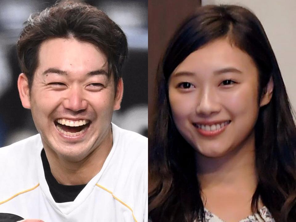 　阪神・山本（左）と辻沙穂里アナウンサー