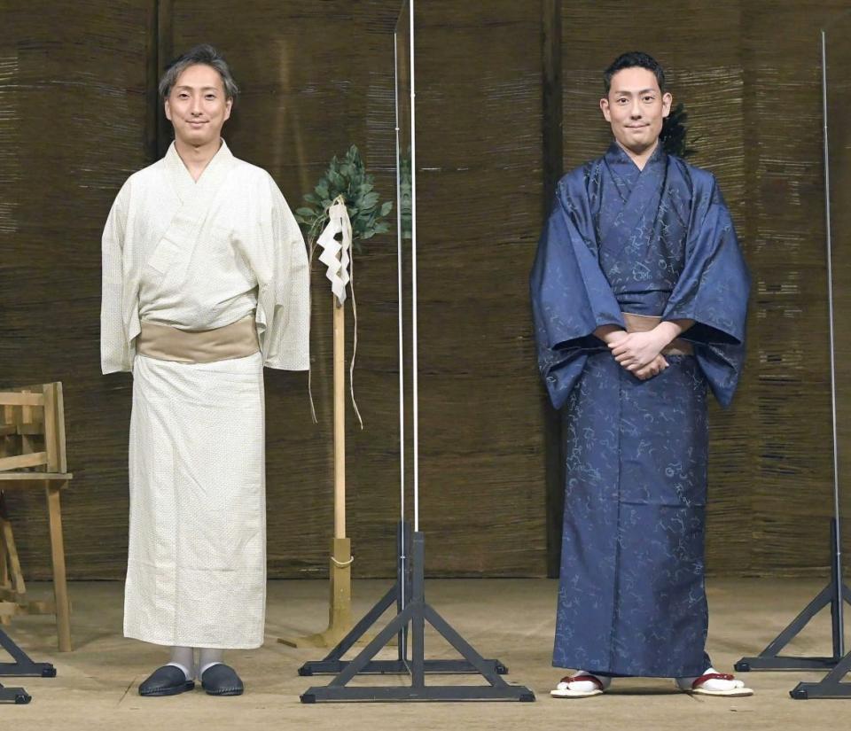 　コクーン歌舞伎「夏祭浪花鑑」の取材会に出席した中村勘九郎（右）と中村七之助