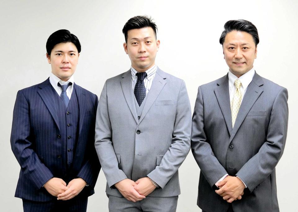 　取材会に出席した（右から）市川九團次、中村児太郎、大谷廣松